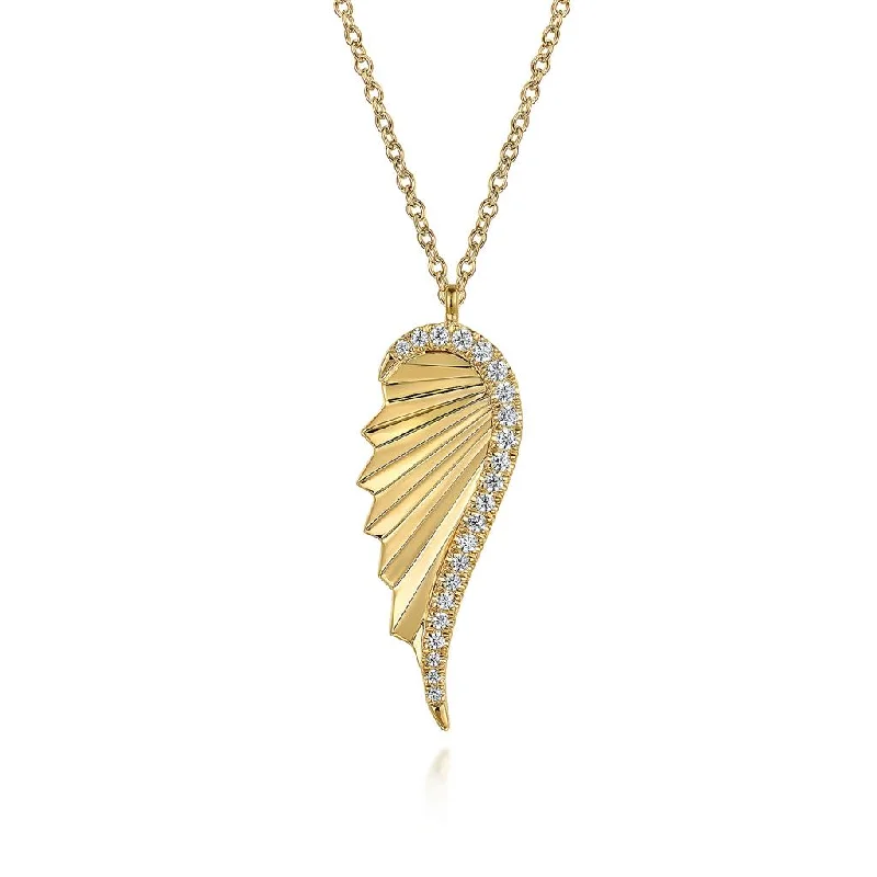 Gabriel & Co. 14K Yellow Gold Diamond Cut Wing Shape Pendant Necklace