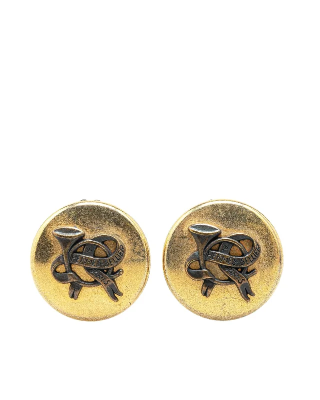 Gold Plated Horn Sellier Clip-On Earrings