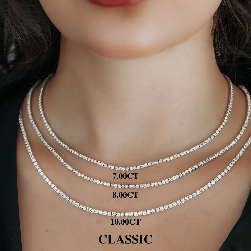 Straight Line "Classic"  Diamond Tennis Necklaces