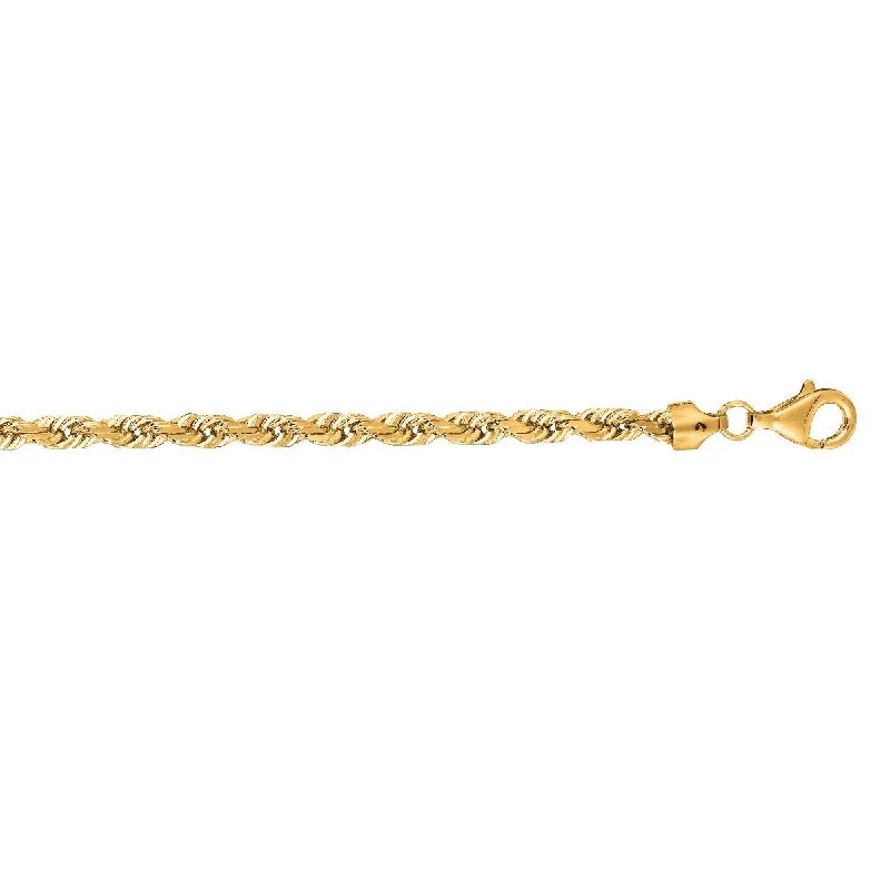 14kt Gold 24" Yellow Finish Diamond Cut+Shiny Solid Royal Rope Bracelet ROY040-24