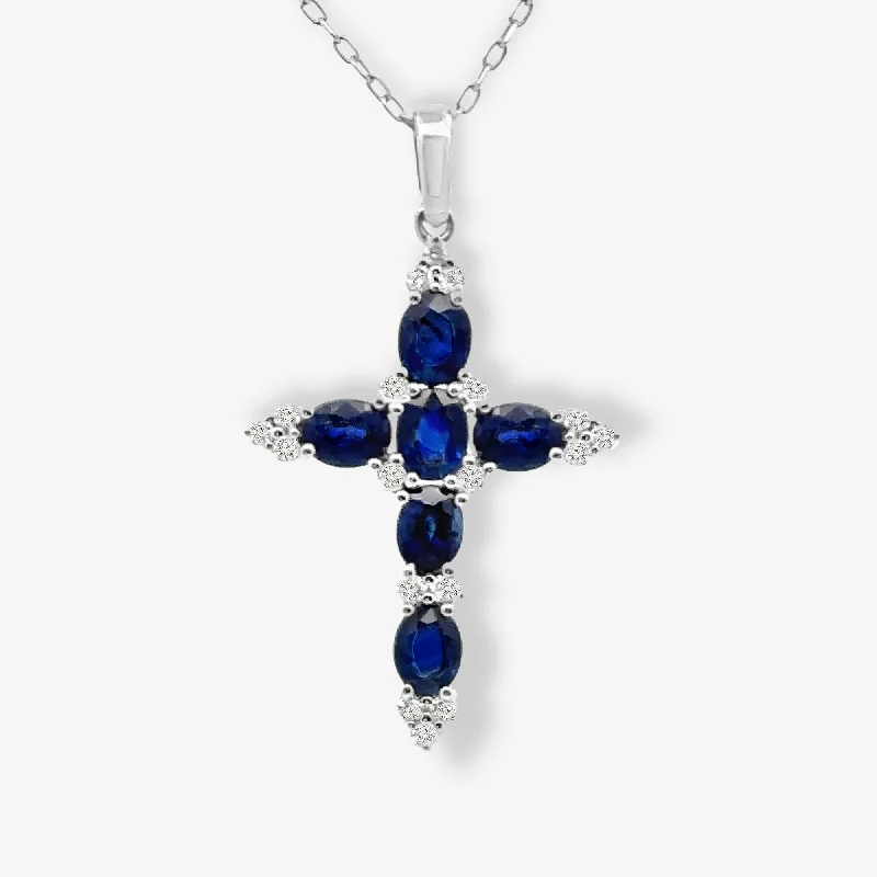 1.85CT Sapphire & Diamond Cross Necklace