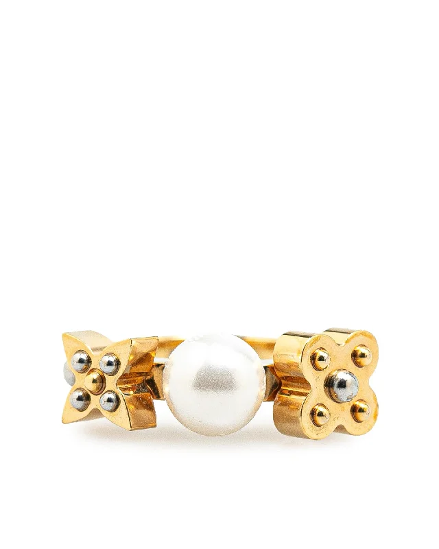 Gold Plated Monogram Pearl Ring