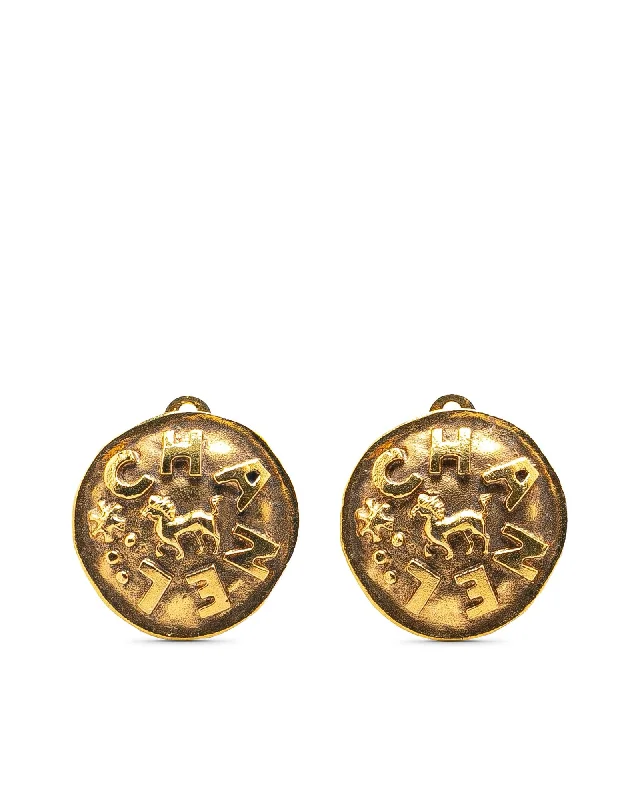 Gold Plated Logo and Lion Clip On Earrings