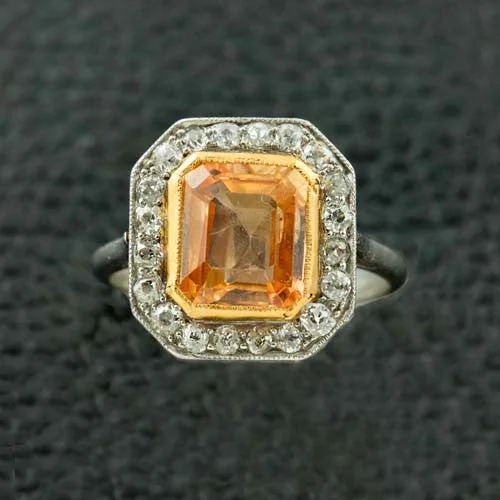 Padparasha & Diamond Estate Ring