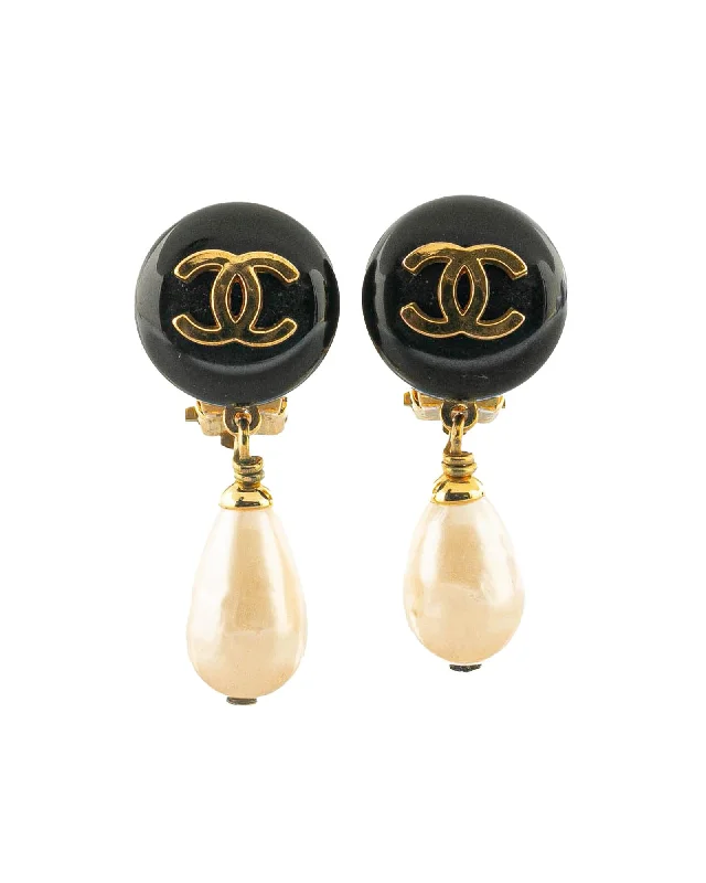 Gold Plated Drop Faux Pearl Clip On Earrings