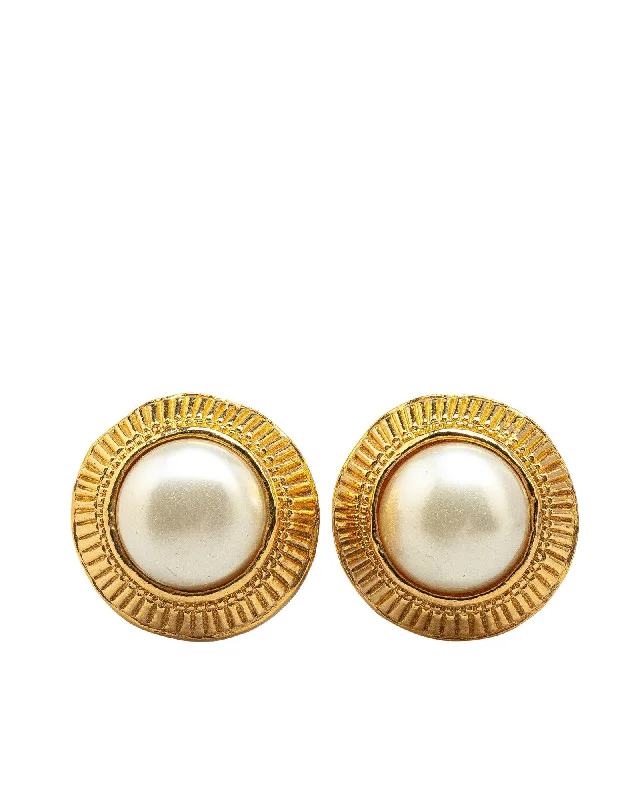 Gold Plated Faux Pearl Clip On Earrings