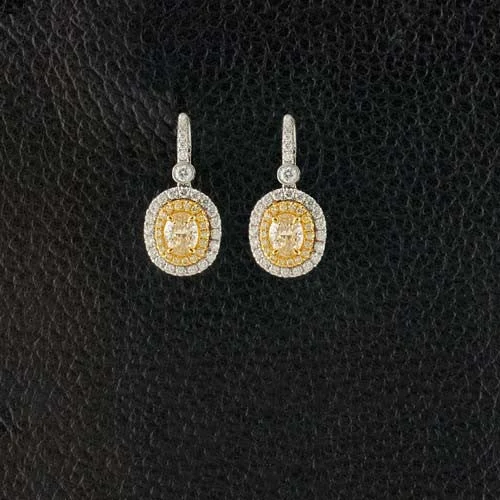 Yellow & White Diamond Dangle Earrings