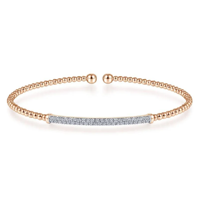 Gabriel & Co. - BG4262-62K45JJ - 14K Rose Gold Bujukan Split Cuff Bracelet with Diamond Pavâ€š Bar