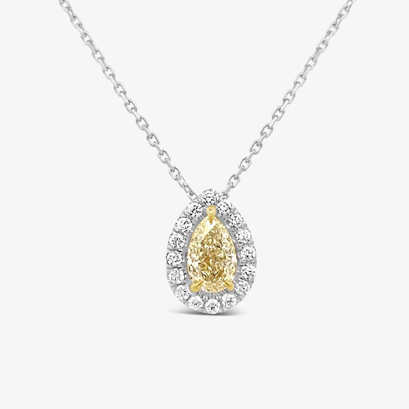 Pear Shaped Yellow Diamond Halo Necklace