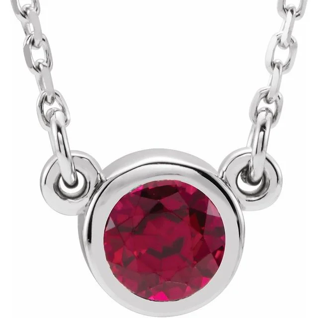 Sterling Silver 4 mm Round Imitation Ruby Bezel-Set Solitaire 16" Necklace