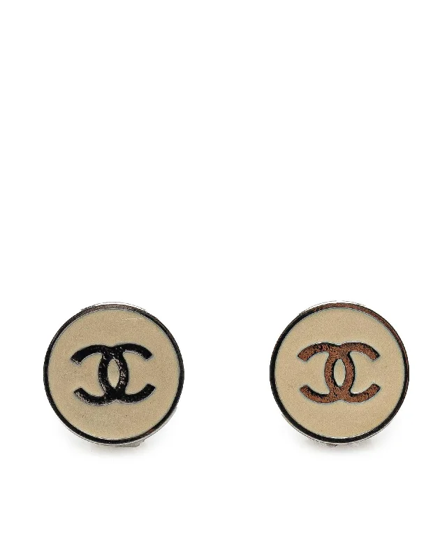 Silver Plated Enamel Round Clip On Earrings