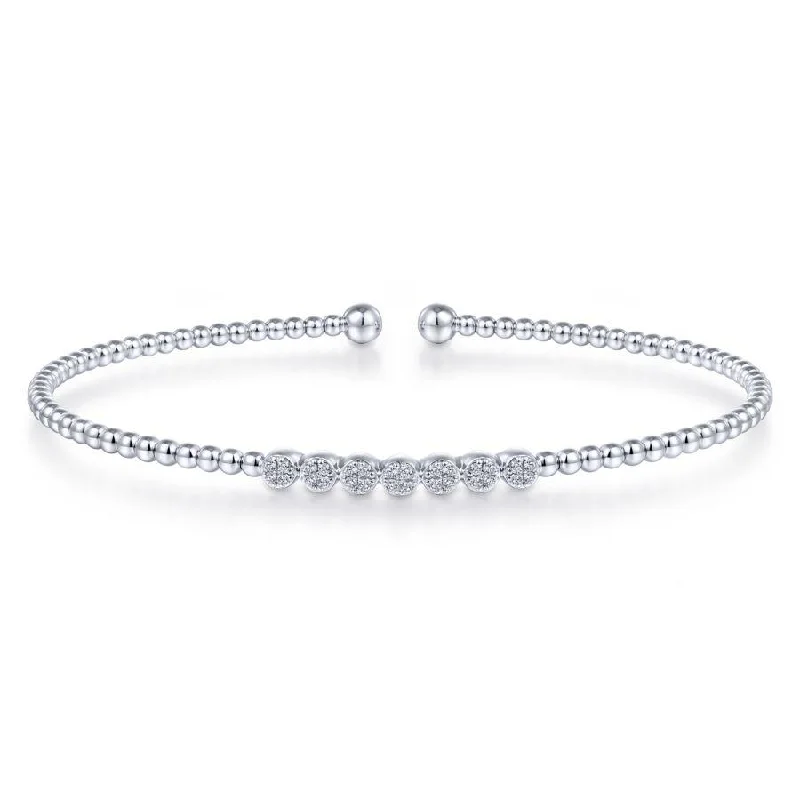 Gabriel & Co. - BG4116-62W45JJ - 14K White Gold Bujukan Bead Cuff Bracelet with Cluster Diamond Stations