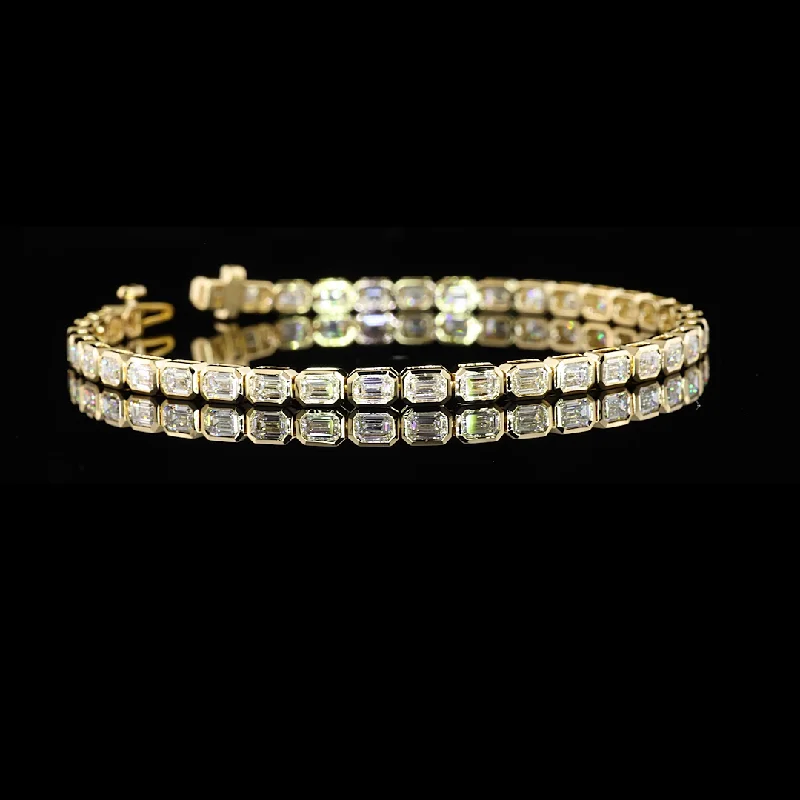 14K Yellow Gold Lab Grown Emerald Diamond Tennis Bracelet BC909