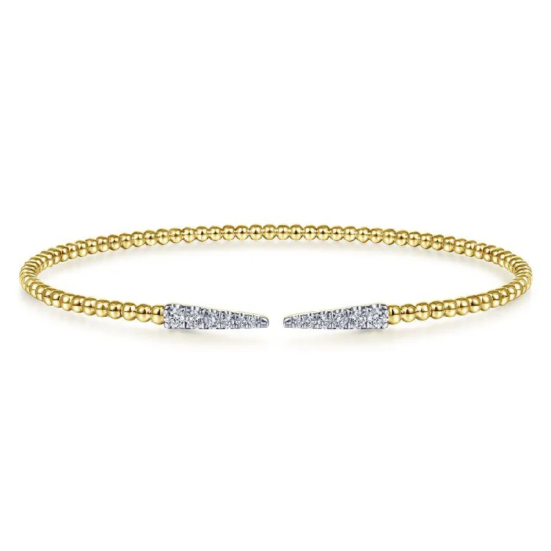 Gabriel & Co. - BG4216-62Y45JJ - Split 14K Yellow Gold Bujukan Bead Cuff Bracelet with Diamond Pavâ€š Spikes