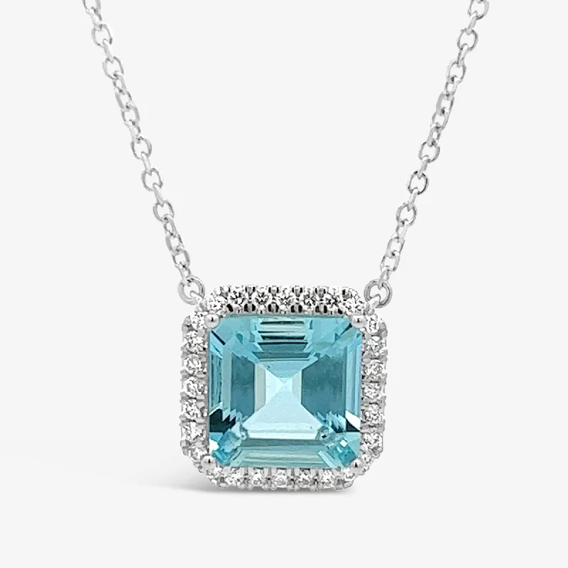 7.86CT Aquamarine and Diamond Halo Necklace