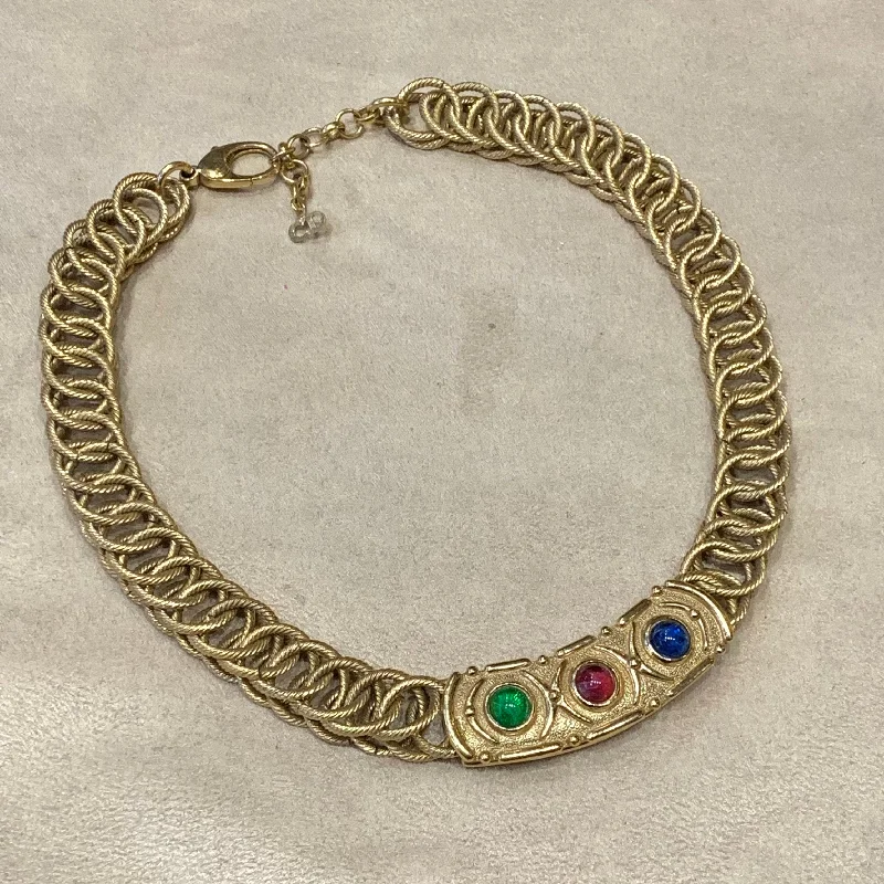 Christian Dior Ruby Emerald Sapphire Vintage Gold Chain necklace