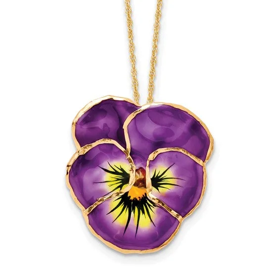 Lacquer 24k Dipped Lilac Pansy 20" Necklace