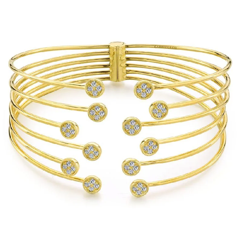 Gabriel & Co. - BG4011Y45JJ - Open 14K Yellow Gold Bangle with Round Pavâ€š Diamond Endcaps