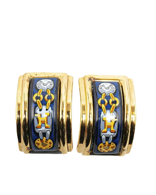 Cloisonne Enamel Gold-Plated Clip-On Earrings