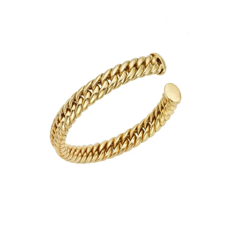 14K yellow Gold Curb Cuff Bangle BG2365