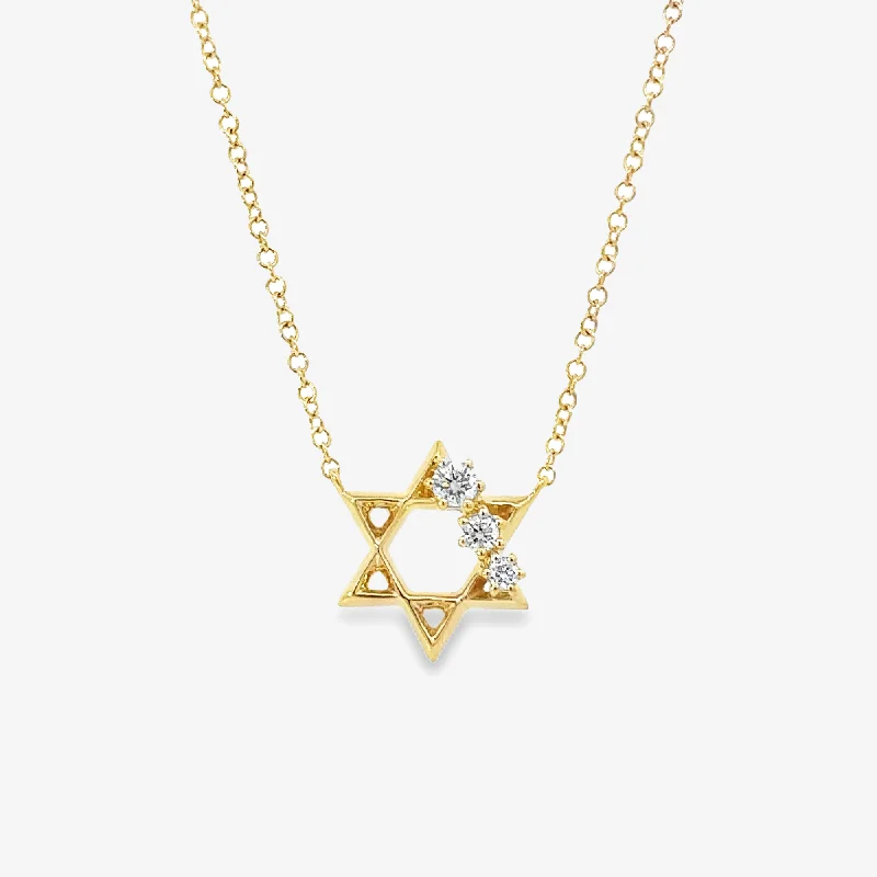 Small 3 Diamond 0.10CT Star of David Necklace