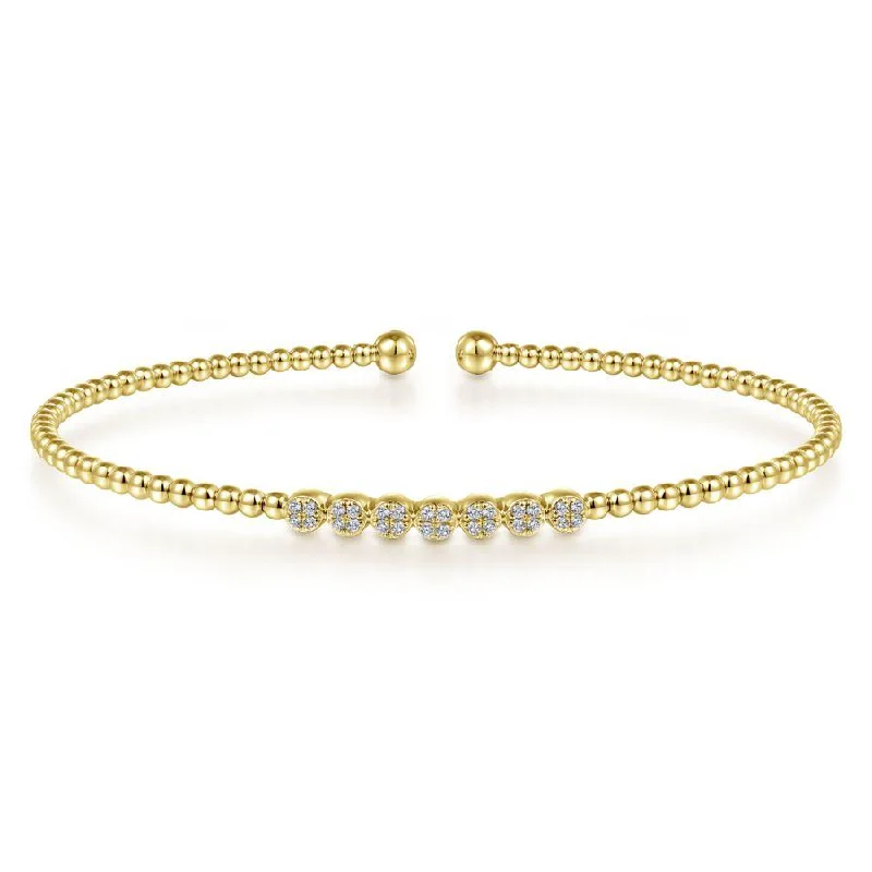 Gabriel & Co. - BG4116-62Y45JJ - 14K Yellow Gold Bujukan Bead Cuff Bracelet with Cluster Diamond Stations