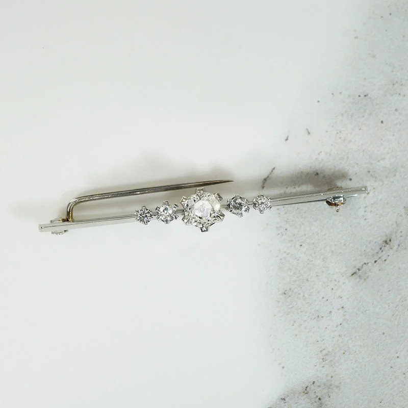 Austere Luxury Five Old Mine Cut Diamond Brooch