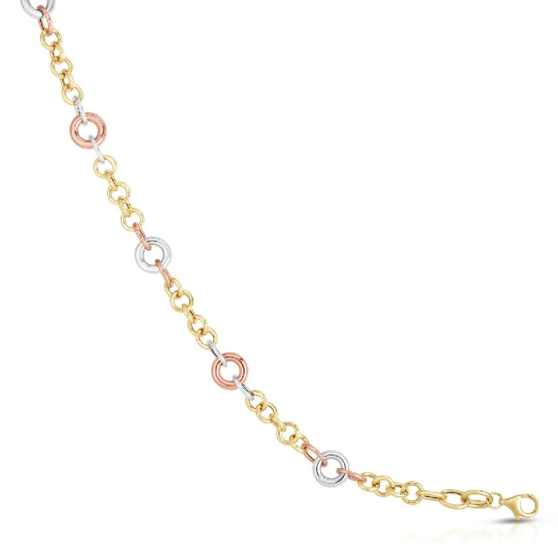 14kt Gold 17" Rose+Yellow+Rhodium Finish Shiny+Textured Fancy Link Necklace with Lobster Clasp RC1462-17