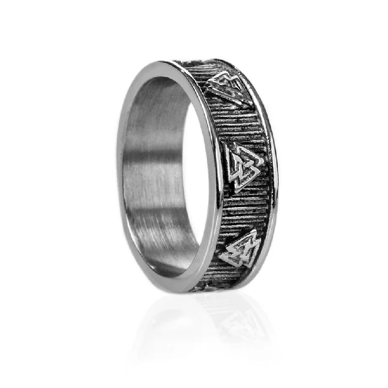 Valknut Band Ring, Stainless Steel