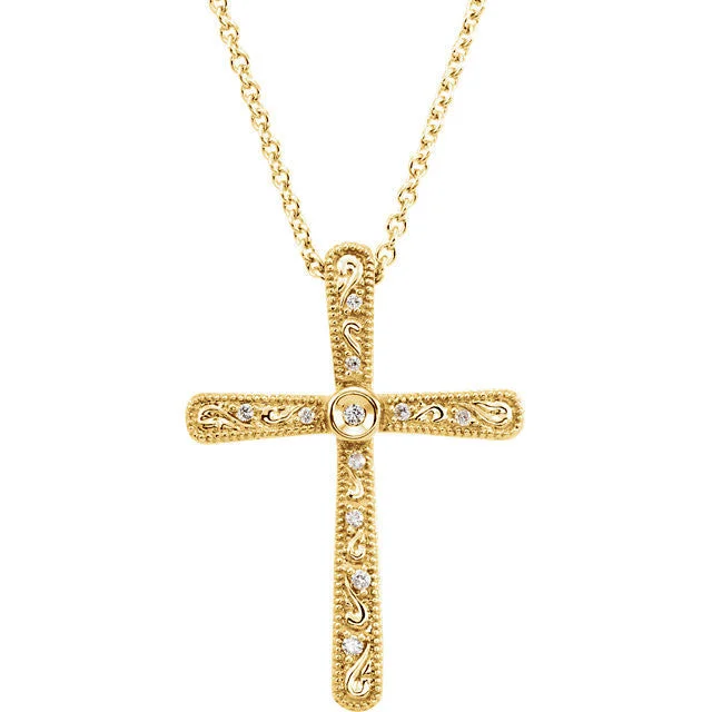 14K Gold .05 CTW Diamond Cross 18" Necklace