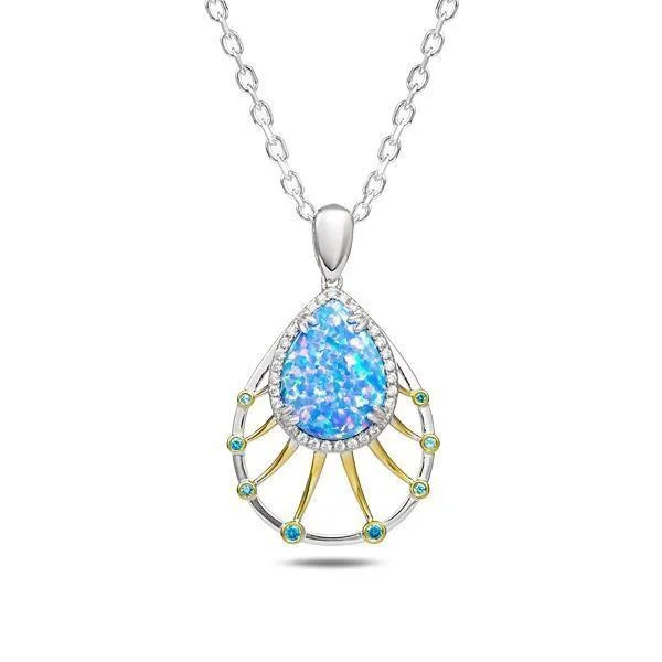 Sterling Silver Opal Solar Sun Rays Pendant Necklace by Alamea