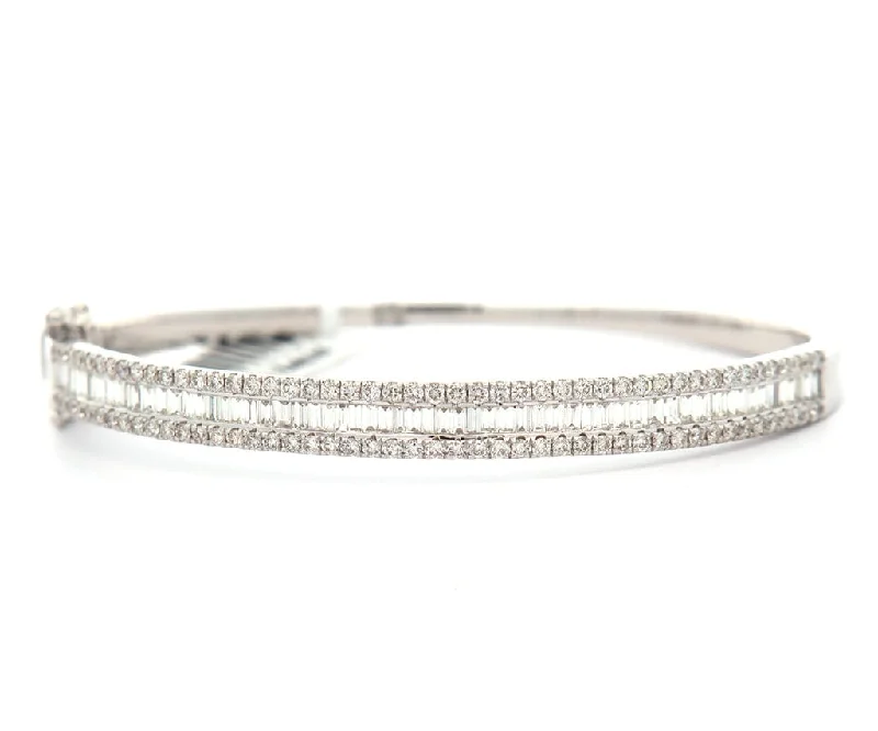 New 2.20ctw Round and Baguette Triple Row Bangle Bracelet in 14K