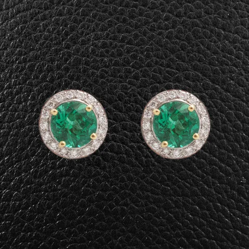 Round Emerald & Diamond Earrings