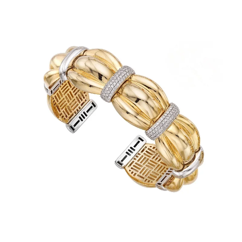 14K Yellow Gold .92CT Diamond Scallop Cuff Bangle TBG8345