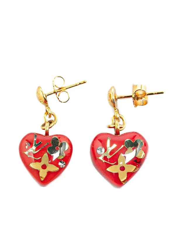 Resin & Crystal Heart Drop Push Back Earrings