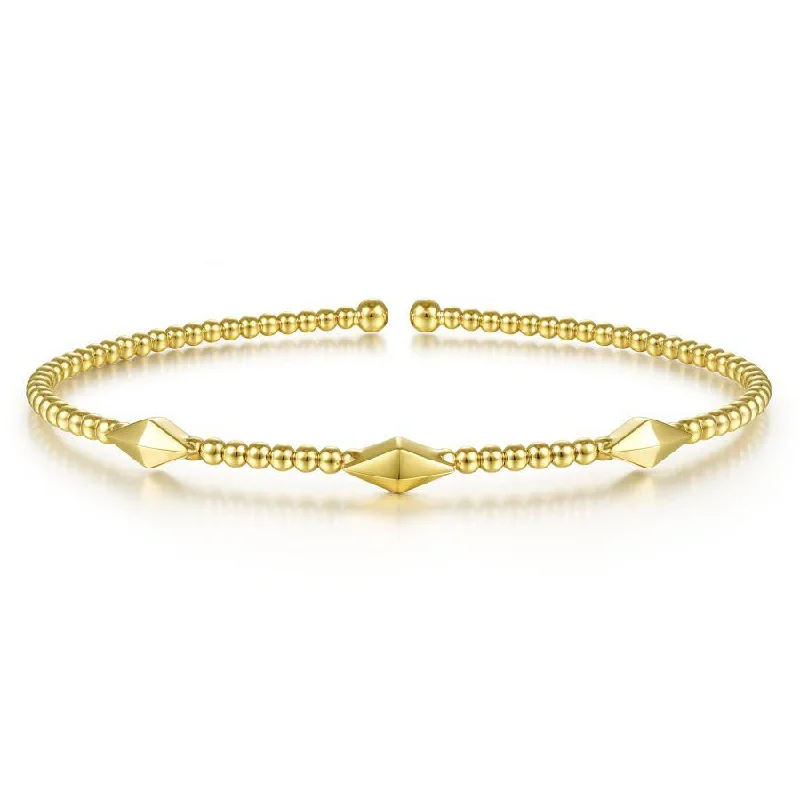 Gabriel & Co. - BG4421-62Y4JJJ - 14K Yellow Gold Bujukan Bead Cuff Bracelet with Pyramid Stations