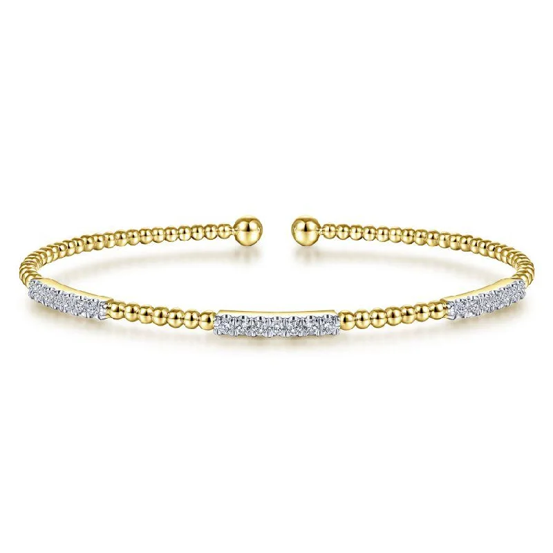 Gabriel & Co. - BG4217-62Y45JJ - 14K Yellow Gold Bujukan Bead Cuff Bracelet with Diamond Pavâ€š Stations