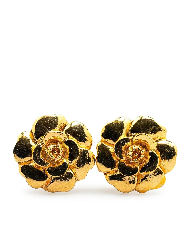 Gold Plated Camellia Clip On Earrings