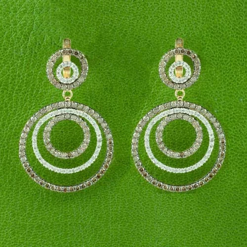 Brown & White Diamond Circle Earrings