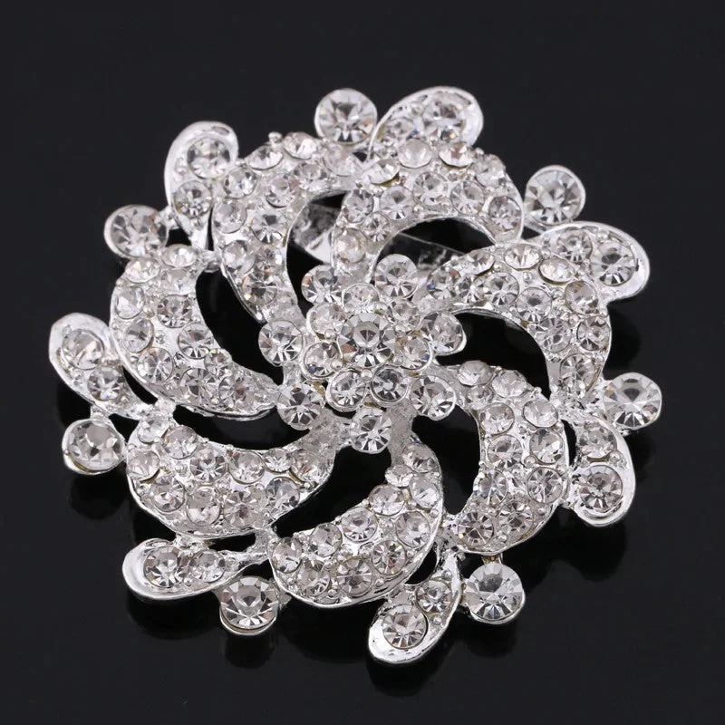 Brooch Silver Rhinestone Crystal BR-036