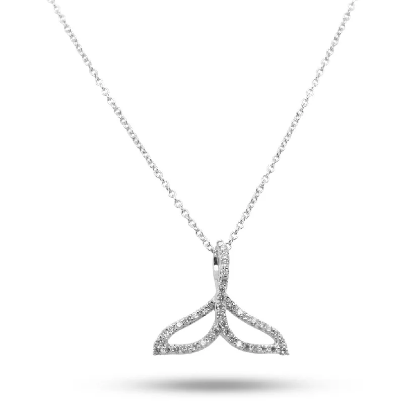 14k White Gold & Diamond Whale Tail Necklace