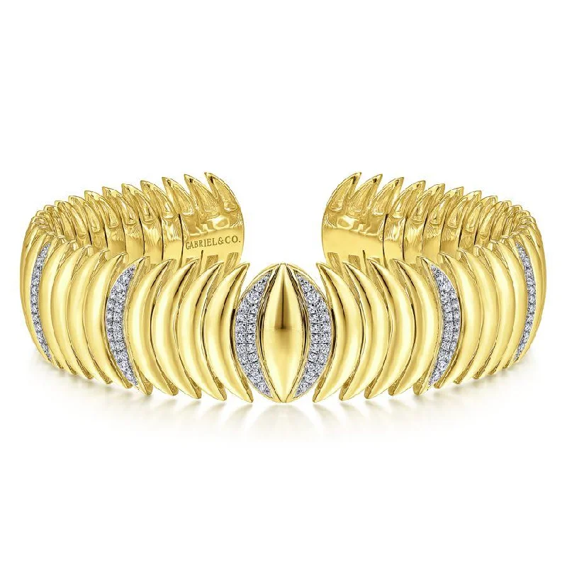 Gabriel & Co. - BG4189-65Y45JJ - 14K Yellow Gold Stacked Crescent Cuff Bracelet with Pavâ€š Diamond Stations