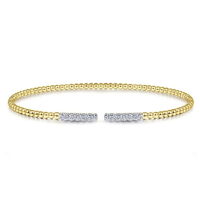 Gabriel & Co. - BG4218-62Y45JJ - 14K Yellow Gold Bujukan Bead Cuff Bracelet with Diamond Pavâ€š Bars