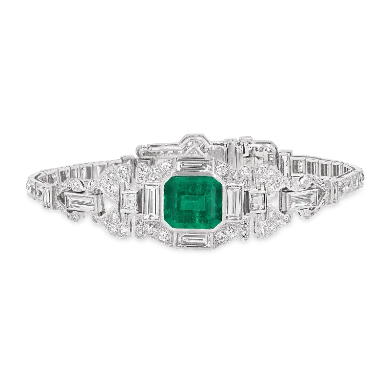 Art Deco Colombian Emerald and Diamond Bracelet