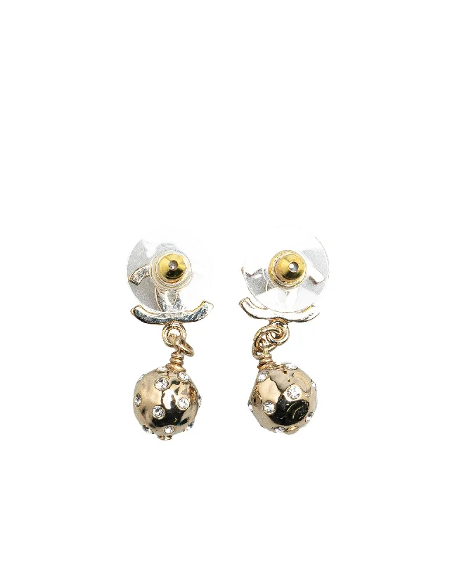 Gold Plated Rhinestone Ball Drop Earrings