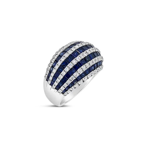 Sapphire & Diamond Striped Dome Ring