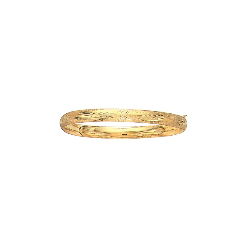 14kt 8" Yellow Gold 6.0mm Florentine Round Dome Classic Bangle with Clasp