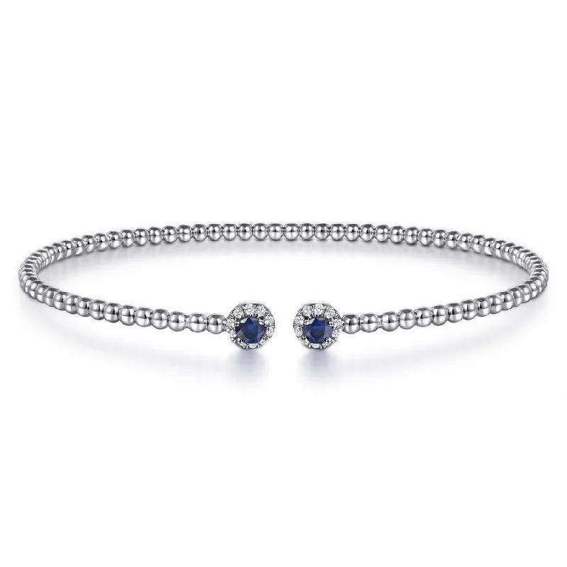 Gabriel & Co. - BG4122-62W45SA - 14K White Gold Bujukan Bead Split Cuff Bracelet with Sapphire and Diamond