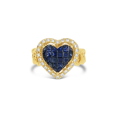 Sapphire & Diamond Heart Ring