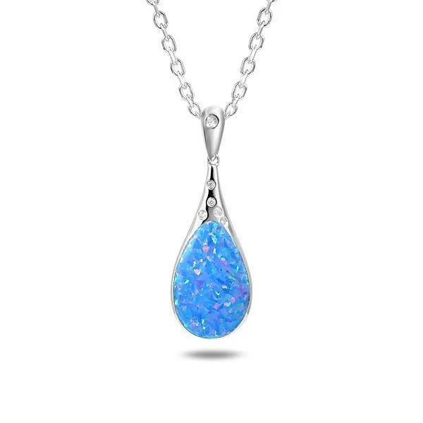 Sterling Silver Opal Starry Sky Teardrop Pendant Necklace by Alamea